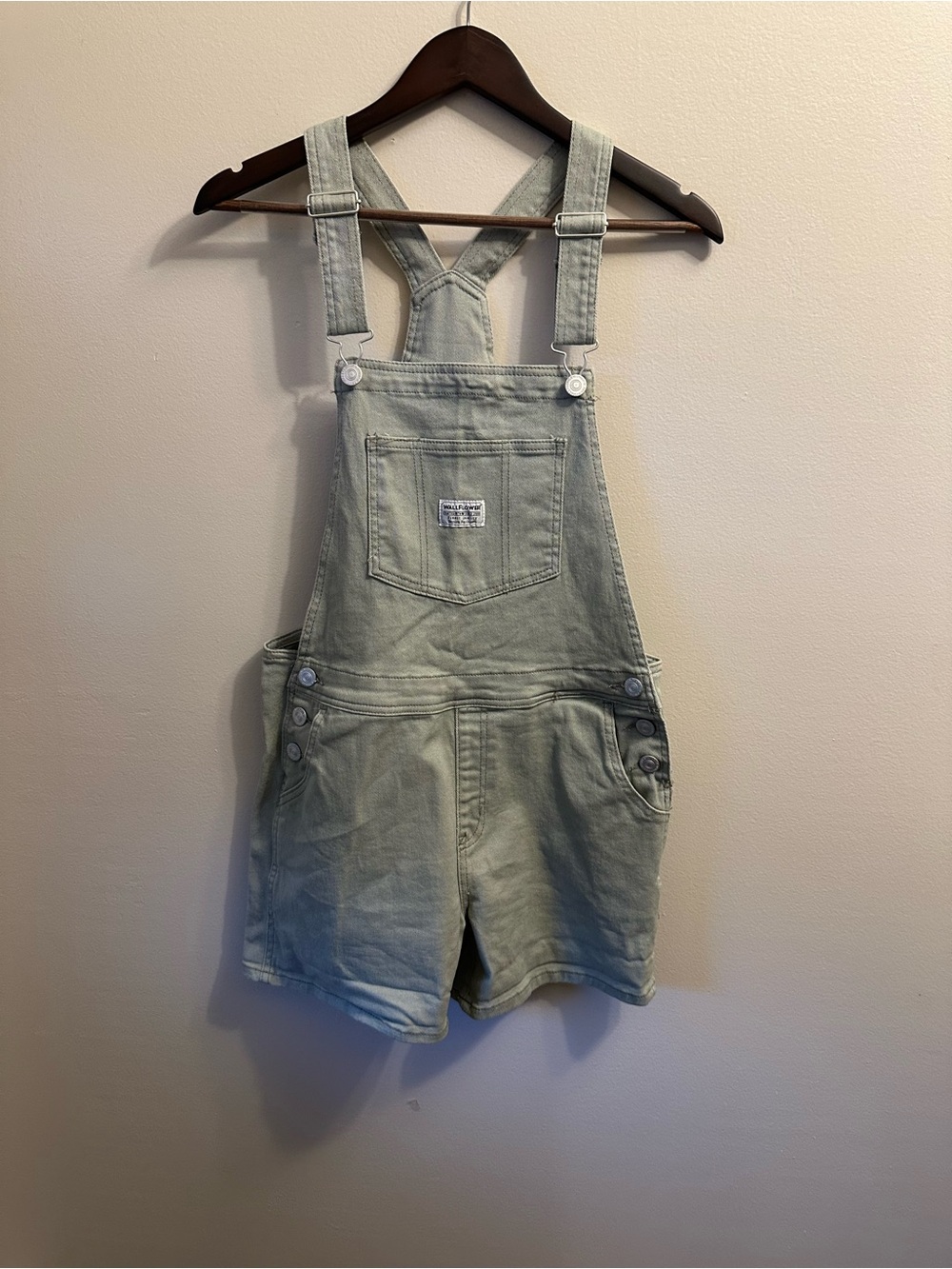 #324 Wallflower Light Sage Green Short Overalls